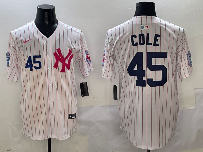 Men New York Yankees #45 Cole White Stripe Jointly Name Nike 2025 MLB Jersey style 3